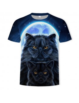 3D Summer Fashion Moonlight Cat Print Men's Short Sleeve T-shirt