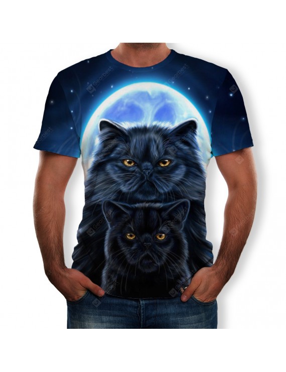 T-Shirts & Tanks - 3D Summer Fashion Moonlight Cat Print Men's Short Sleeve T-shirt