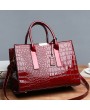 Women Crocodile Pattern Tote Handbag Large Capacity Solid Crossbody Bag