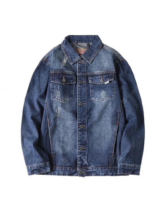 Denim Jackets - Large Size Men's Spring Men's Fashion Print Denim Jacket Loose Jacket