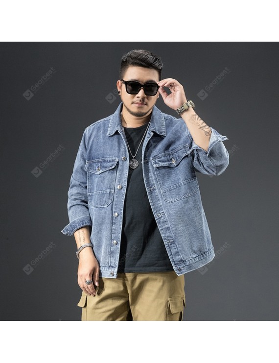 Denim Jackets - Large Size Printing Large Size Men's Autumn and Winter Loose Denim Stretch Jacket