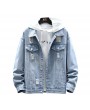 Denim Jackets - Men Denim Jacket Loose Jeans Casual Hole for Autumn Winter