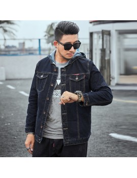 Men's Jacket Large Size Autumn And Winter Male Hooded Denim Jacket Loose Coat