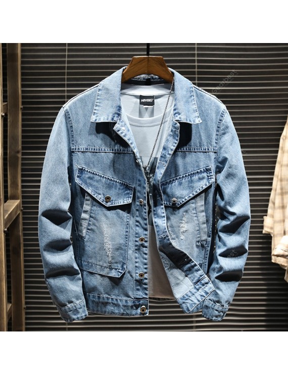 Denim Jackets - Men's Jacket Trend Men Autumn Classic Version Handsome Embroidery Casual Jacket