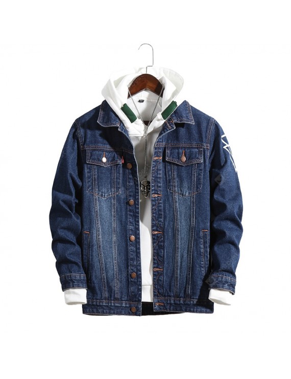 Denim Jackets - Printing Large Size Men's Spring and Autumn Loose Large Size Stretch Denim Jacket