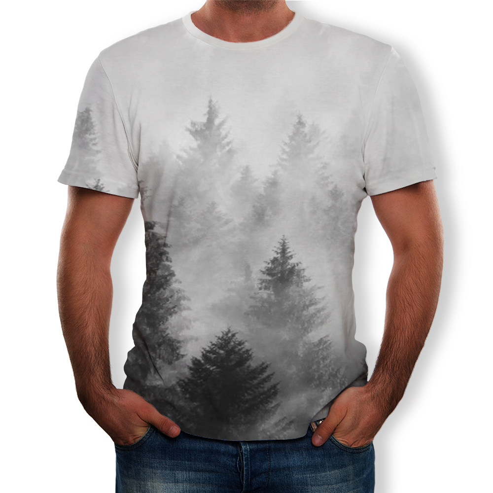 3D Summer Fashion New Smoggy Deep Forest Printing Men's Short-Sleeved T-shirt- Multi L