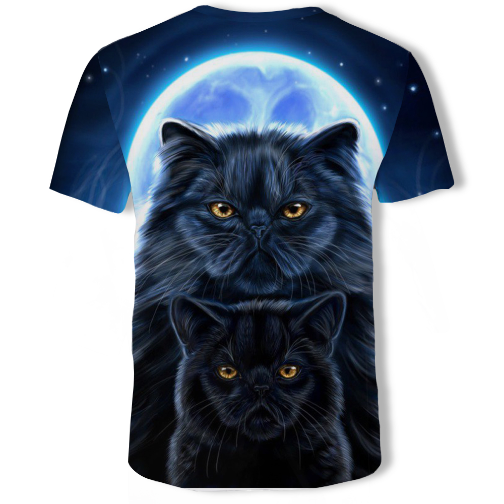 3D Summer Fashion Moonlight Cat Print Men's Short Sleeve T-shirt- Multi M