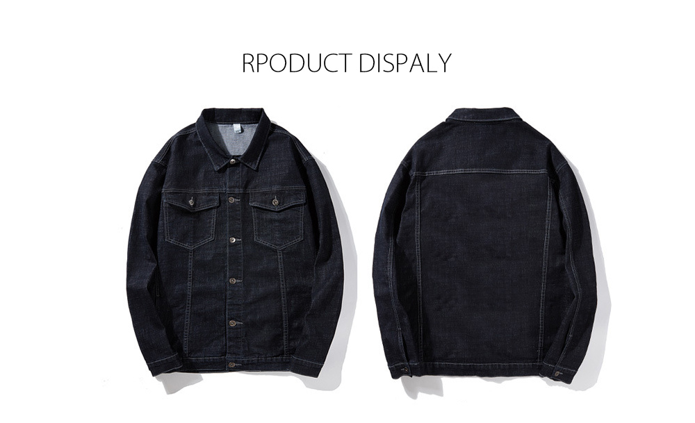 Autumn and Winter Trend Large Size Loose Stretch Men's Denim Jacket - Black XXXXL RPODUCT DISPALY